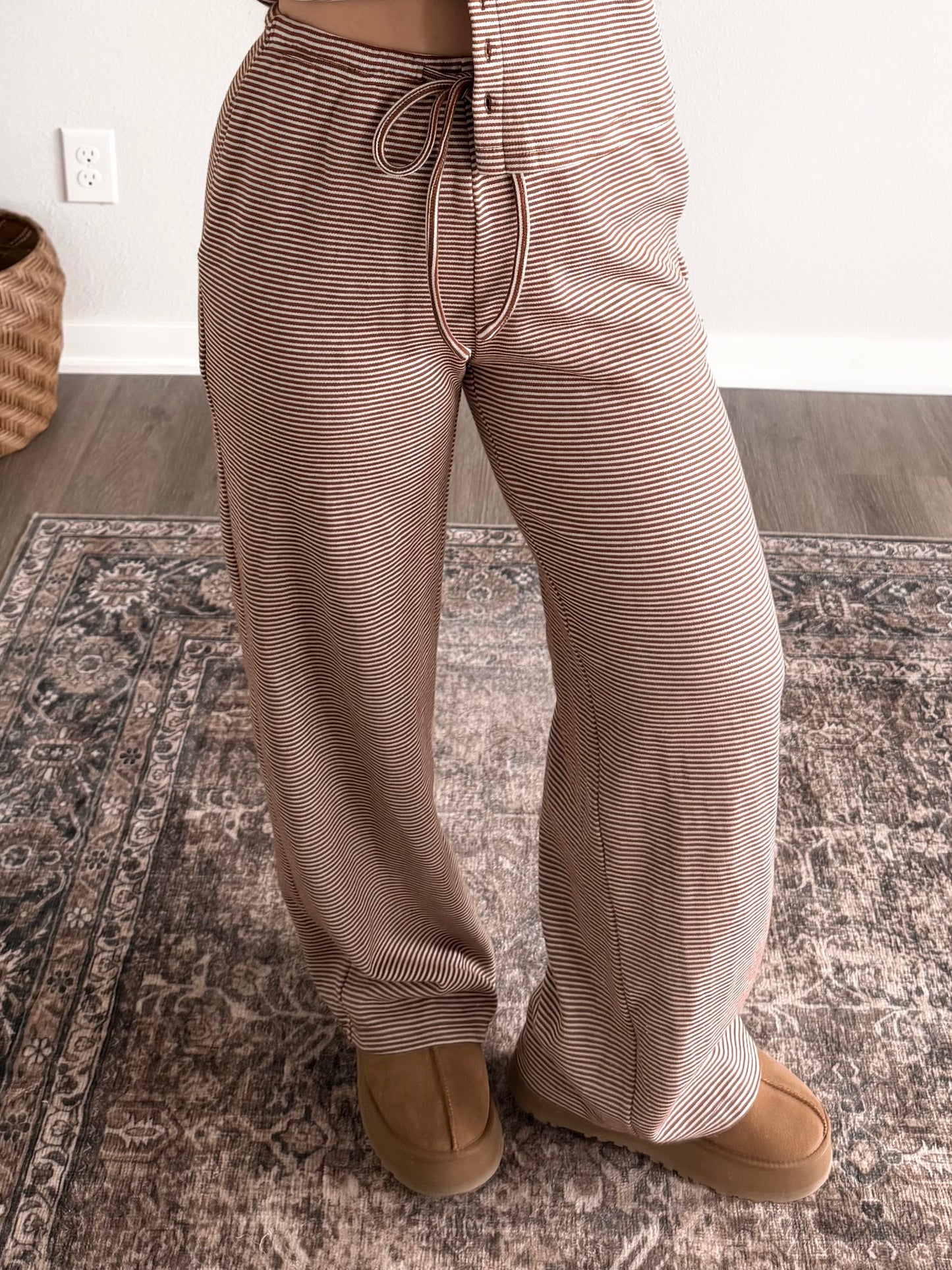 Cocoa Club Stripe Lounge Set / Rust Brown (Restocking 10.26)
