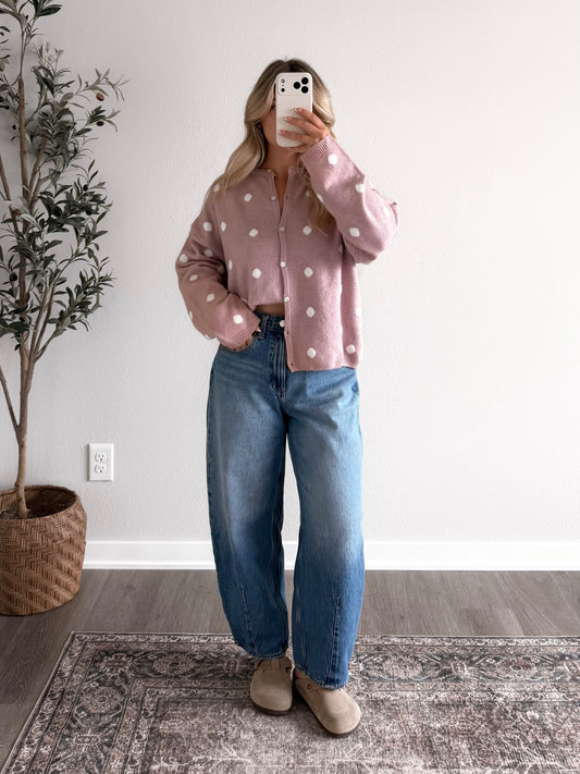 Soft Dot Button Knit Sweater / Dusty Mauve