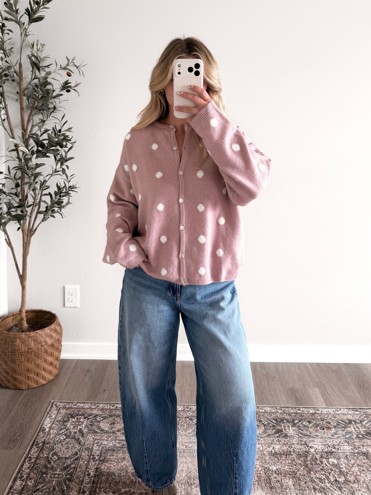 Soft Dot Button Knit Sweater / Dusty Mauve