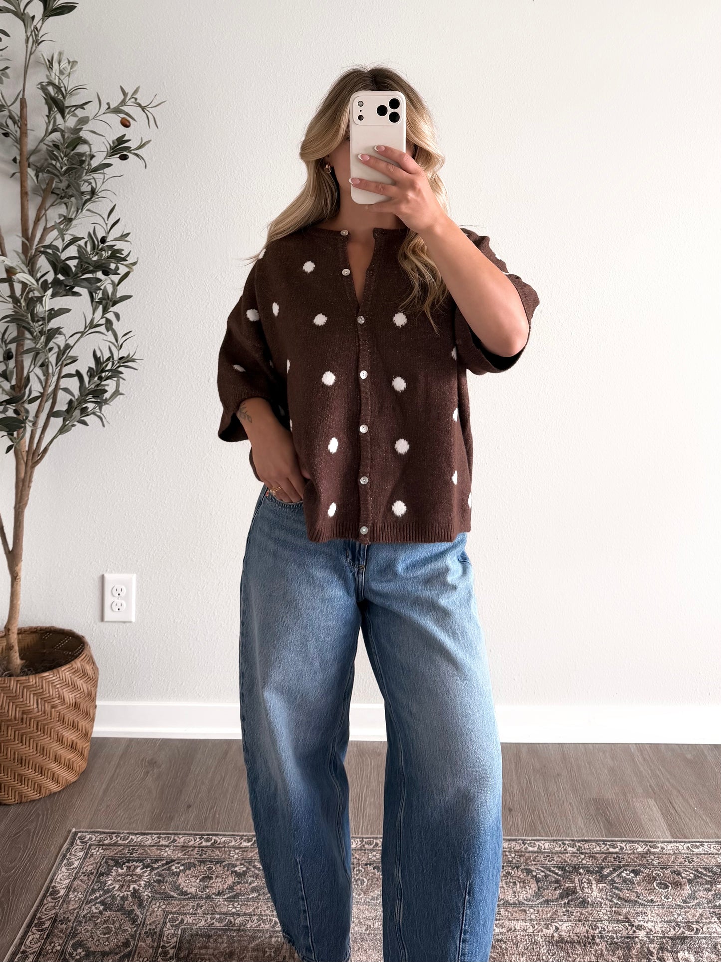 Soft Dot Short Sleeve Sweater / Brown