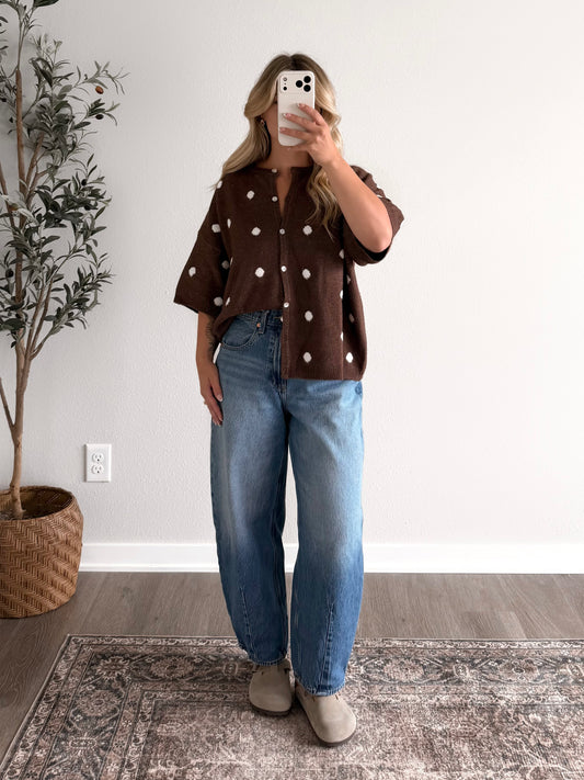 Soft Dot Short Sleeve Sweater / Brown (Restocking 8.10)