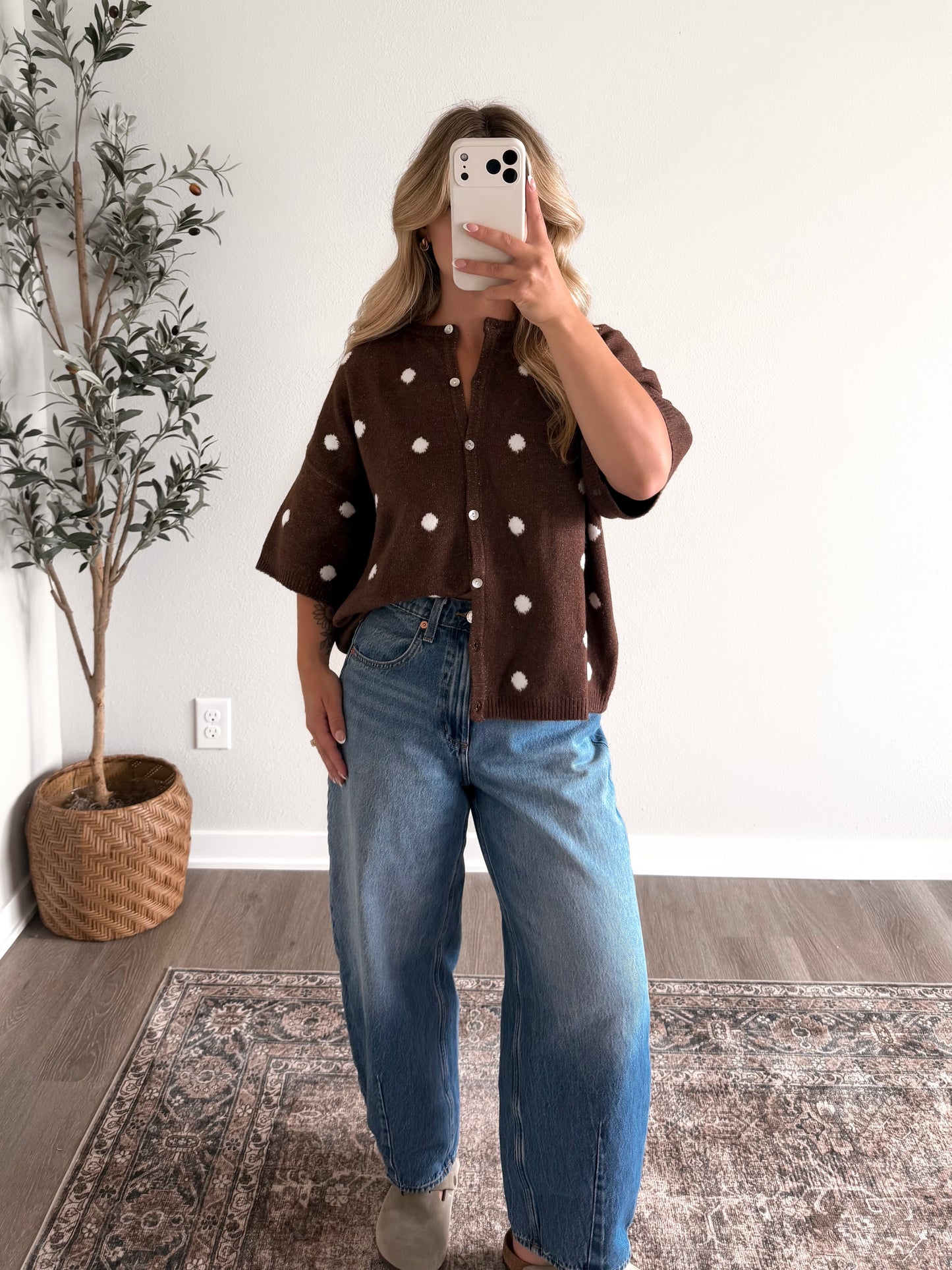 Soft Dot Short Sleeve Sweater / Brown
