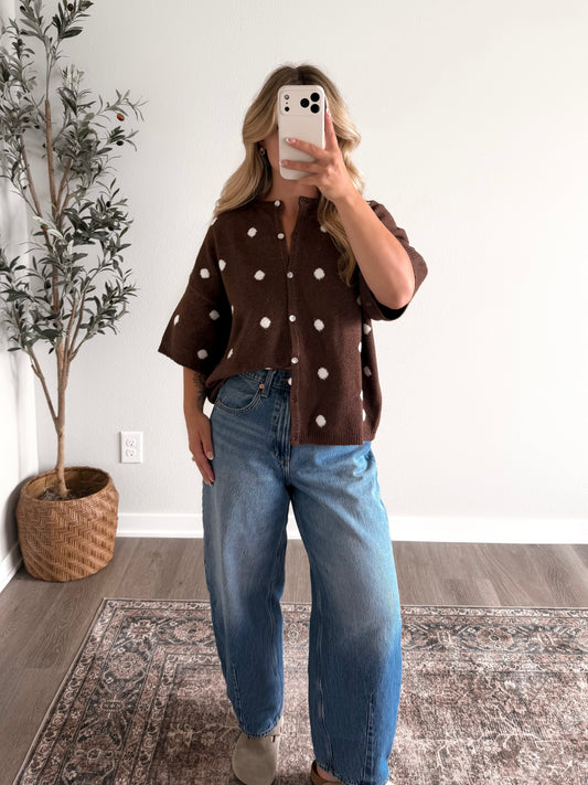 Soft Dot Short Sleeve Sweater / Brown (Restocking 8.10)
