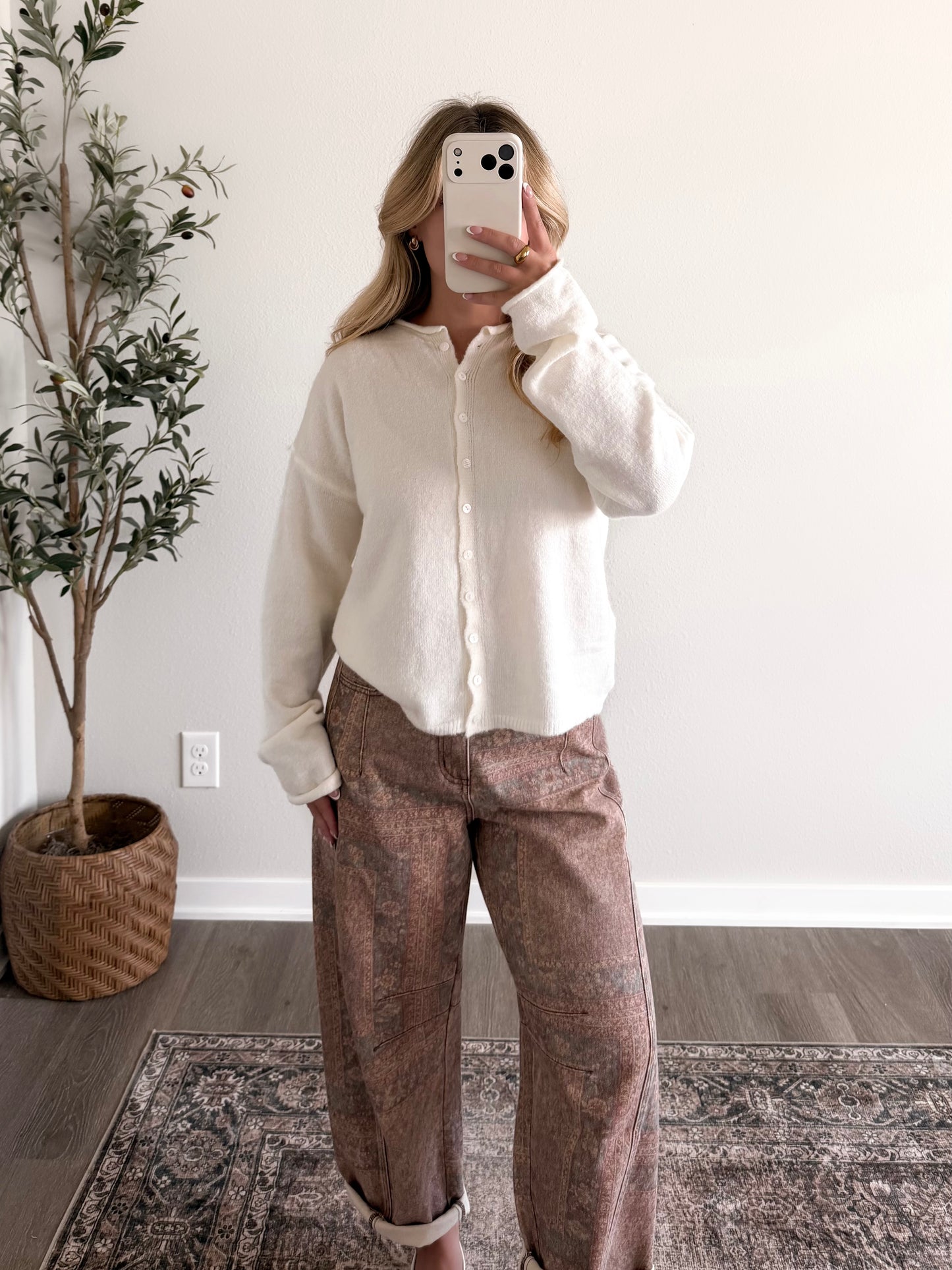 Augie Knit Button Cardigan / Cream (Restocking Mid August)