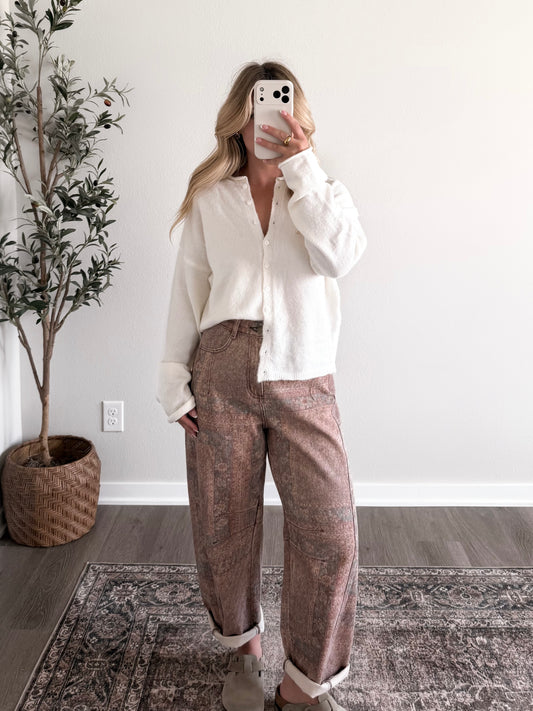 Augie Knit Button Cardigan / Cream (Restocking Mid August)