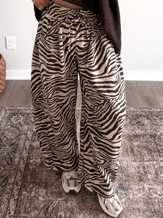 Zebra On Repeat Lounge Barrel Pant (Restocking Early Oct)
