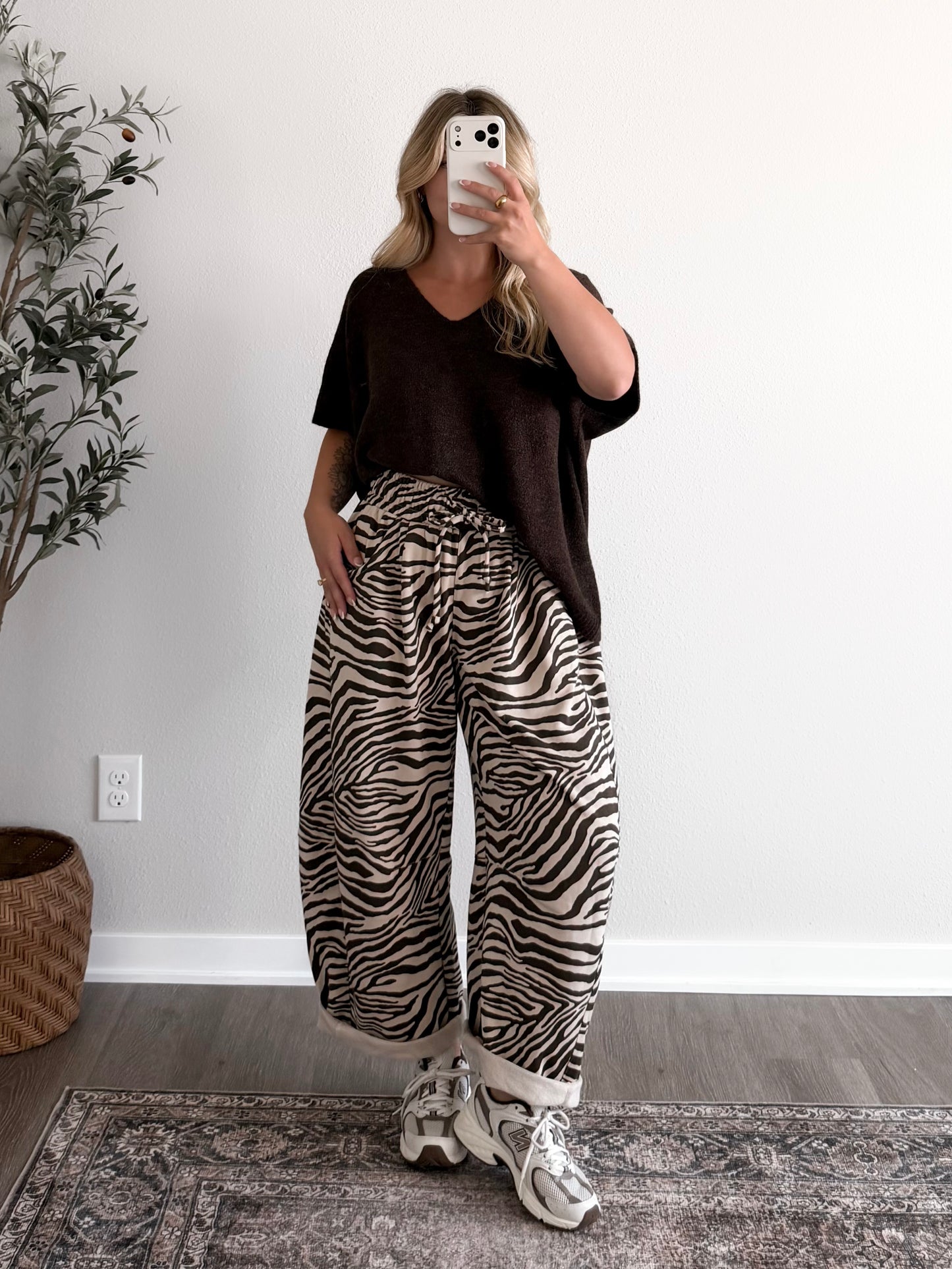 Zebra On Repeat Lounge Barrel Pant (Restocking Early Oct)