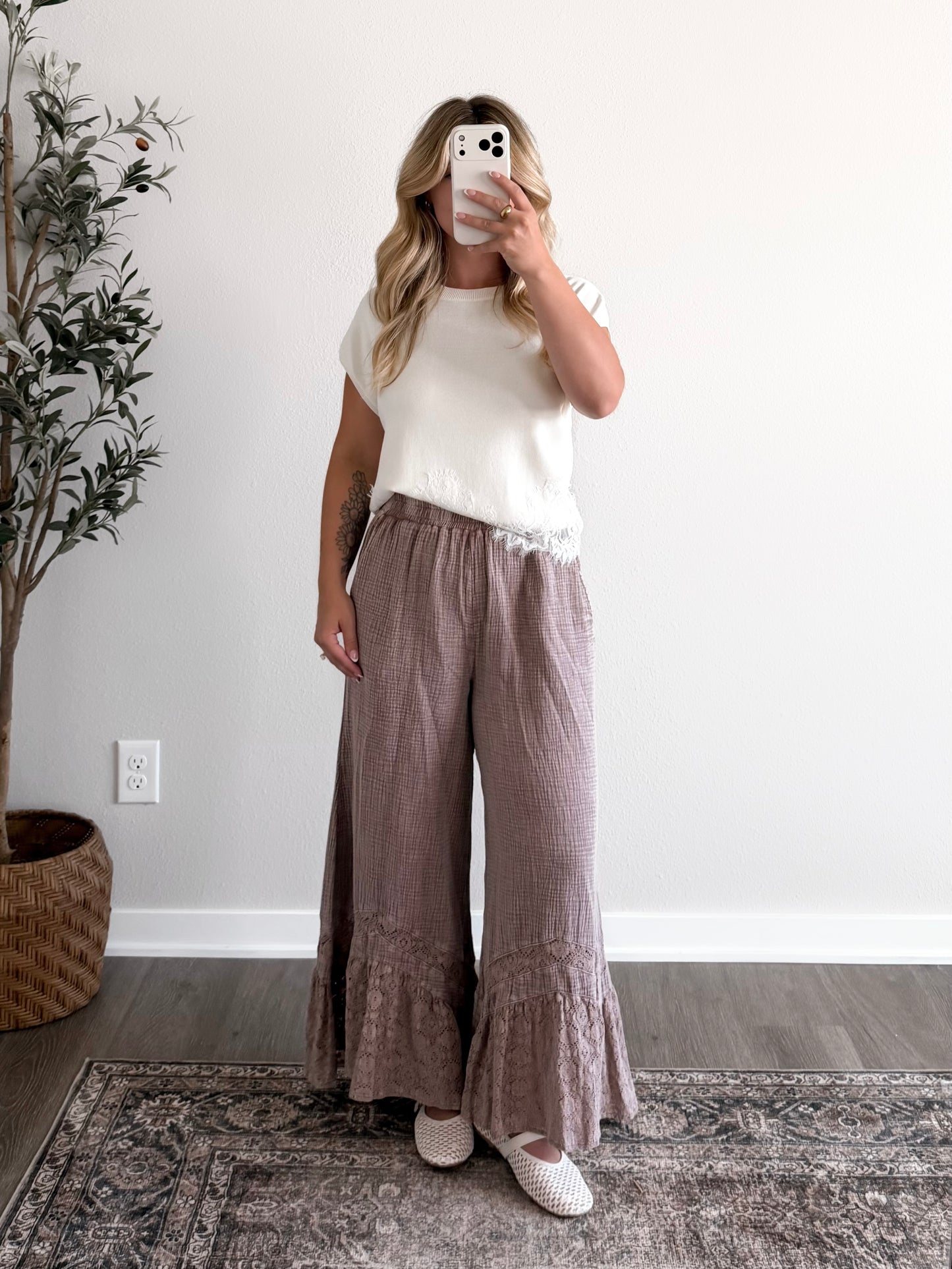 Muted Muse Lace Ruffle Pant