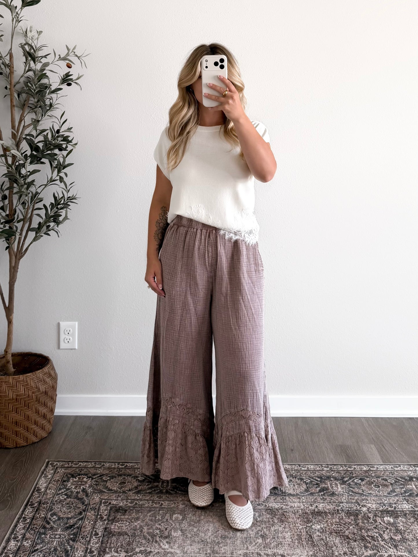 Muted Muse Lace Ruffle Pant