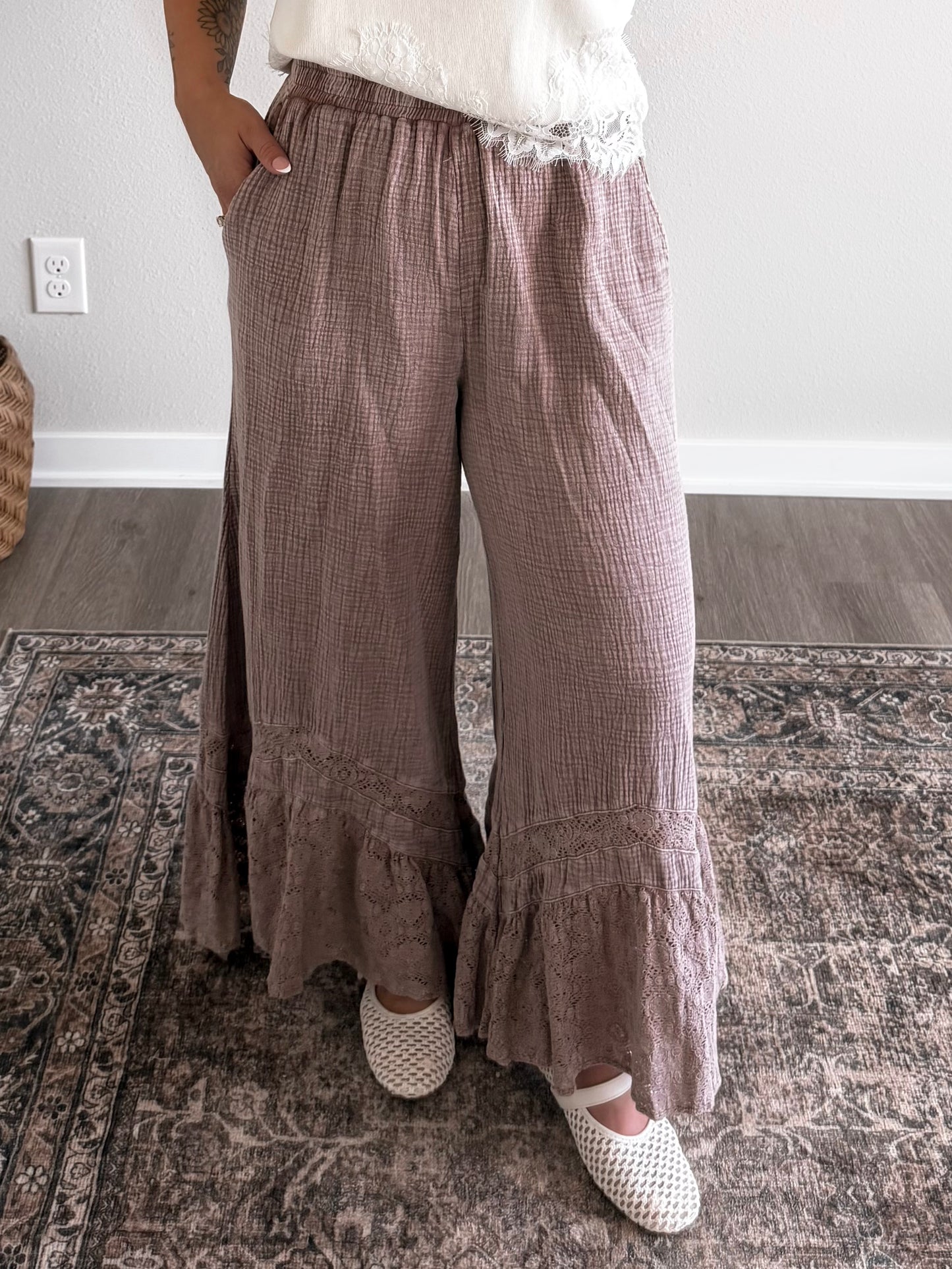 Muted Muse Lace Ruffle Pant