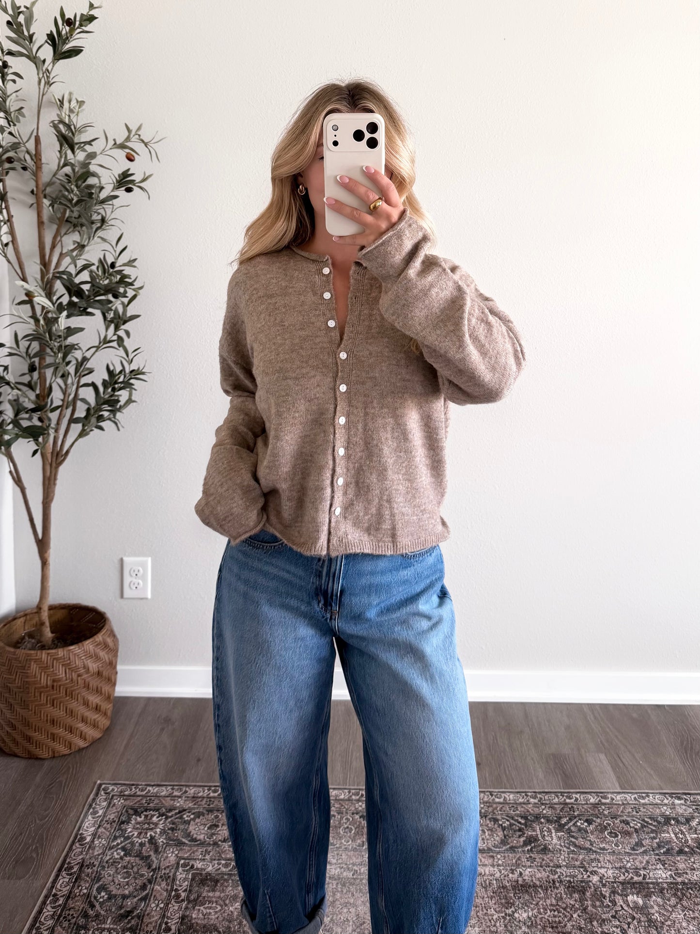 Augie Knit Button Cardigan / Beige (Restocking Mid August)