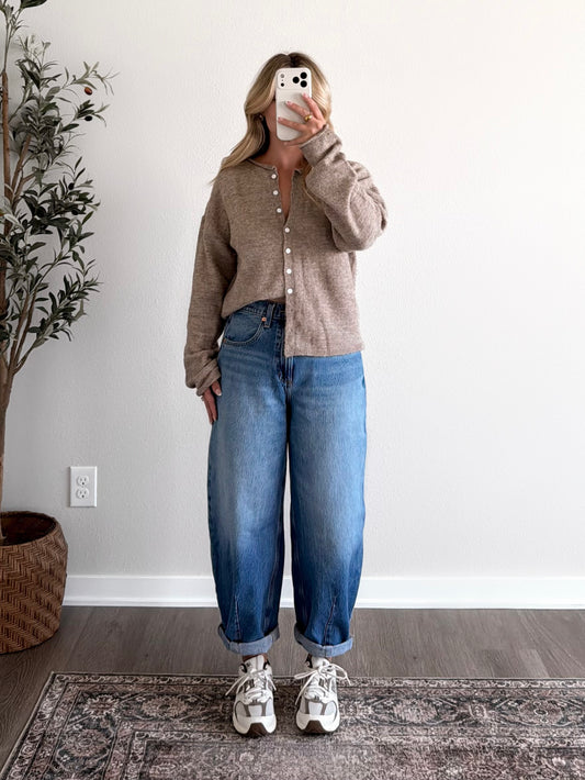 Augie Knit Button Cardigan / Beige (Restocking Mid August)