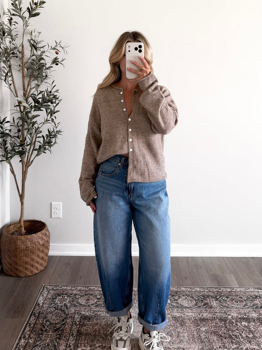 Augie Knit Button Cardigan / Beige (Restocking Mid August)