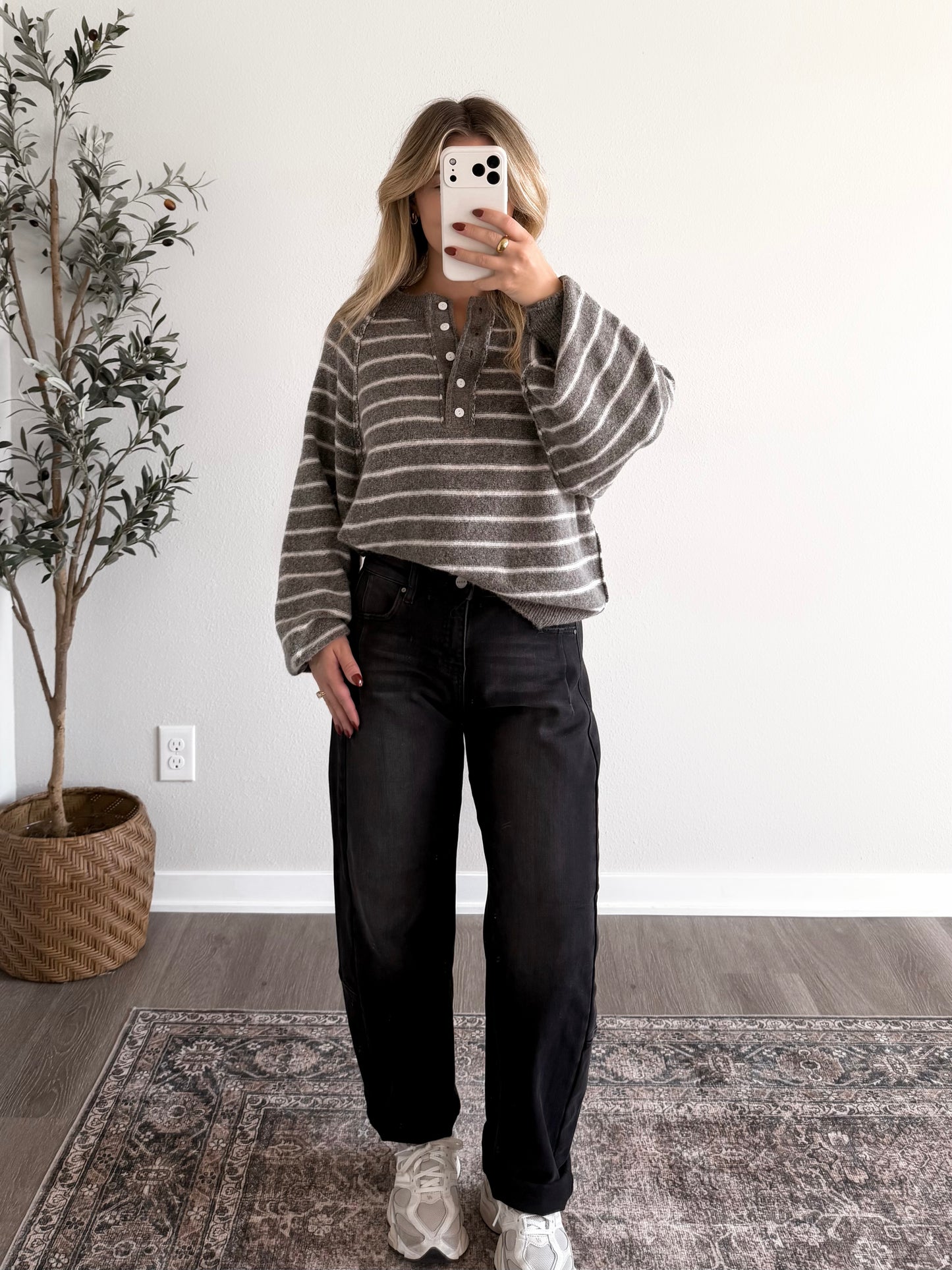 Fall Break Stripe Henley Sweater