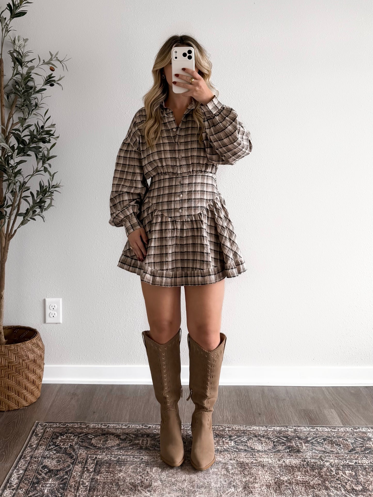 Northern Plaid Button Dress
