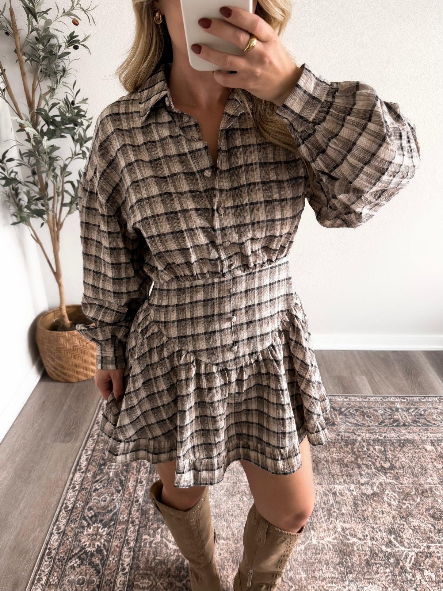 Northern Plaid Button Dress