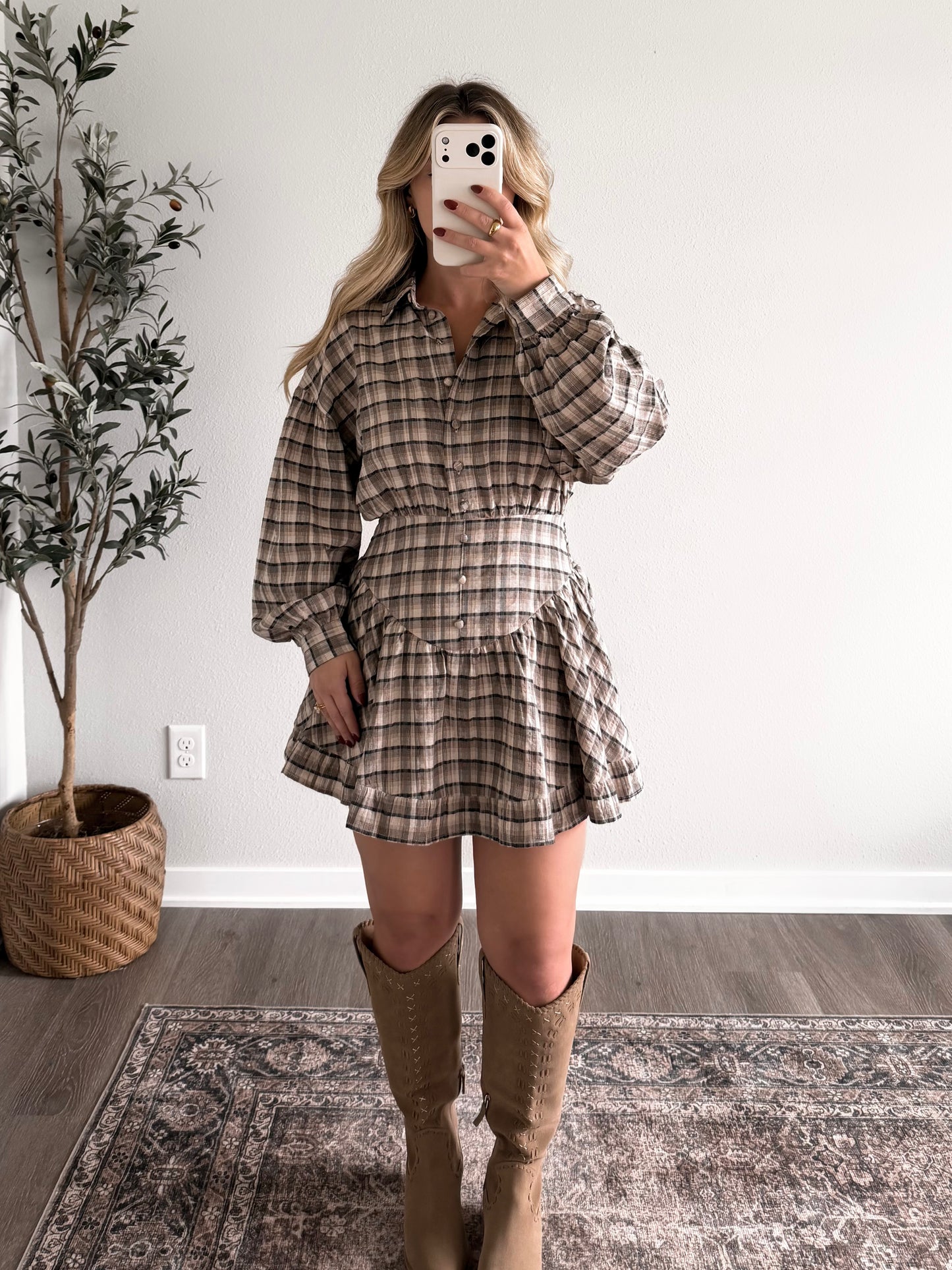 Northern Plaid Button Dress