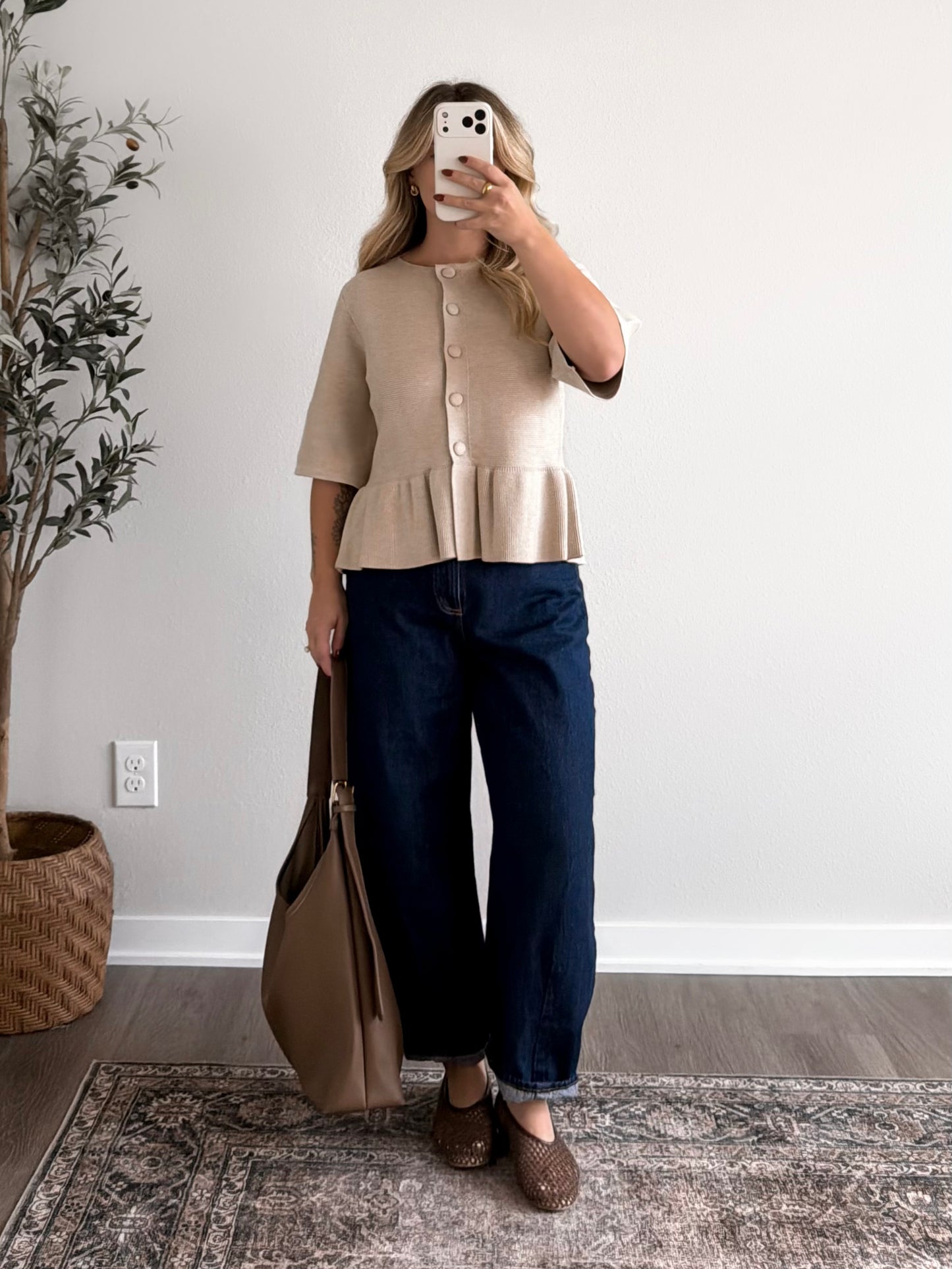 Almond Peplum Knit Sweater