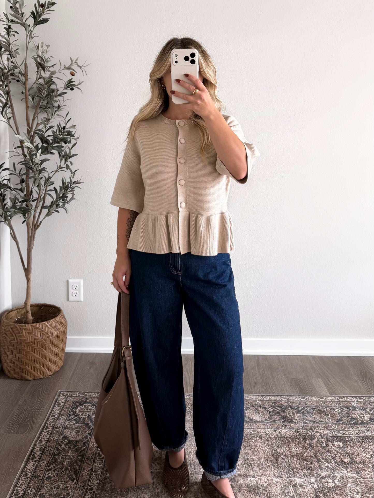 Almond Peplum Knit Sweater