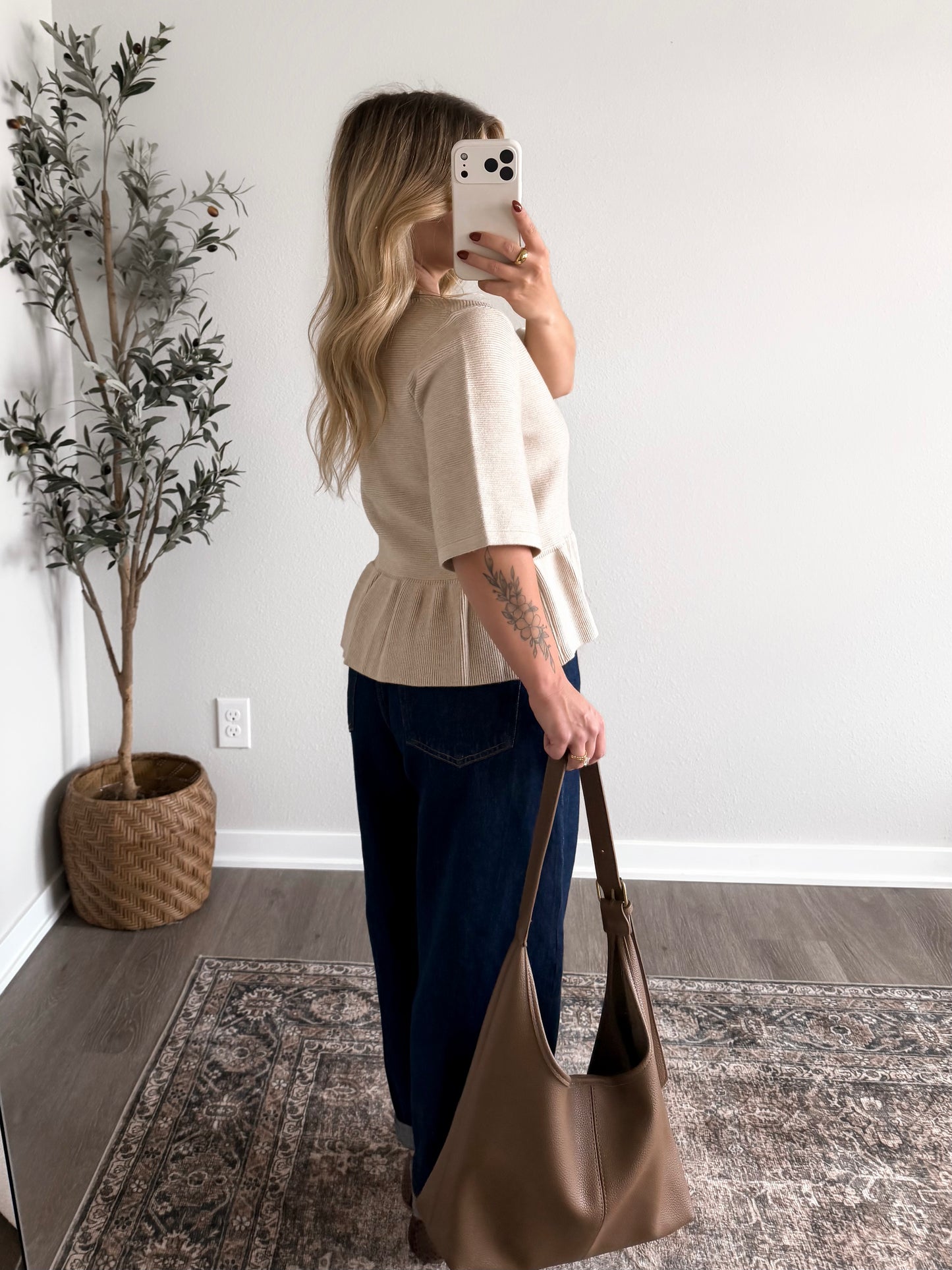 Almond Peplum Knit Sweater