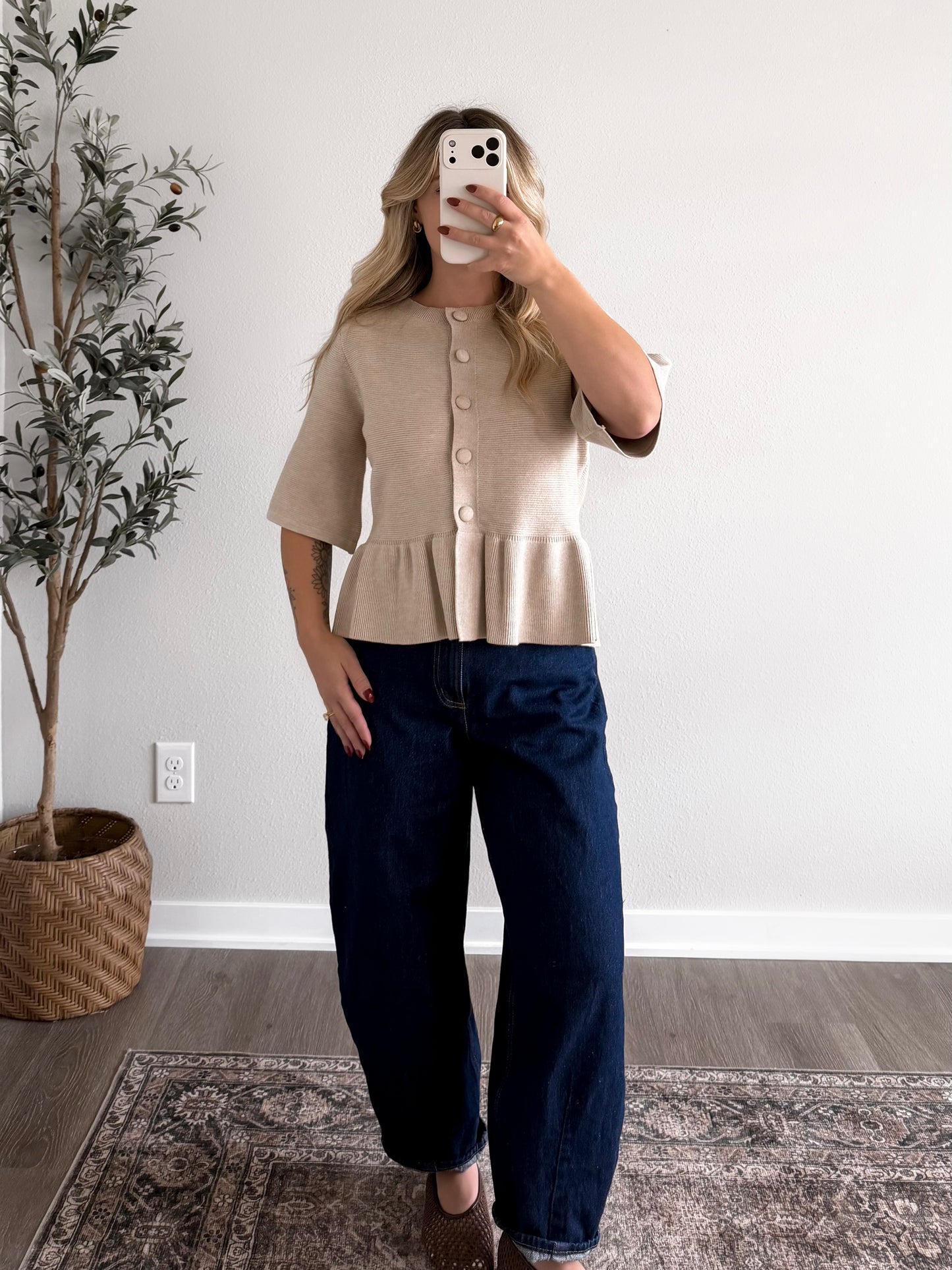 Almond Peplum Knit Sweater
