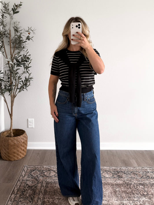 Bayside Striped Knit Top / Black
