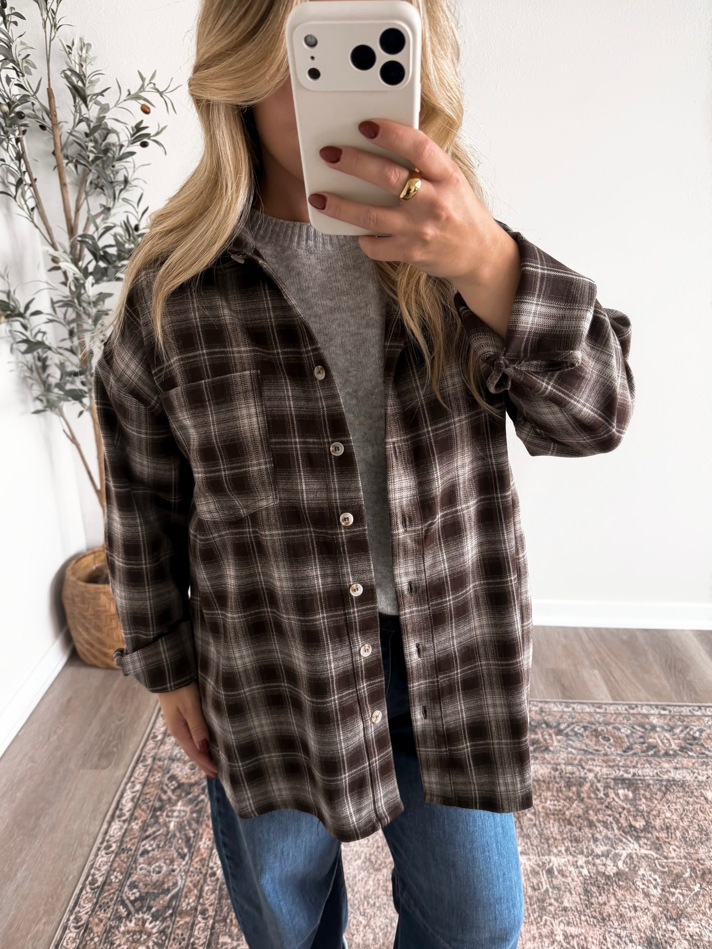 Walnut Plaid Button Down Flannel