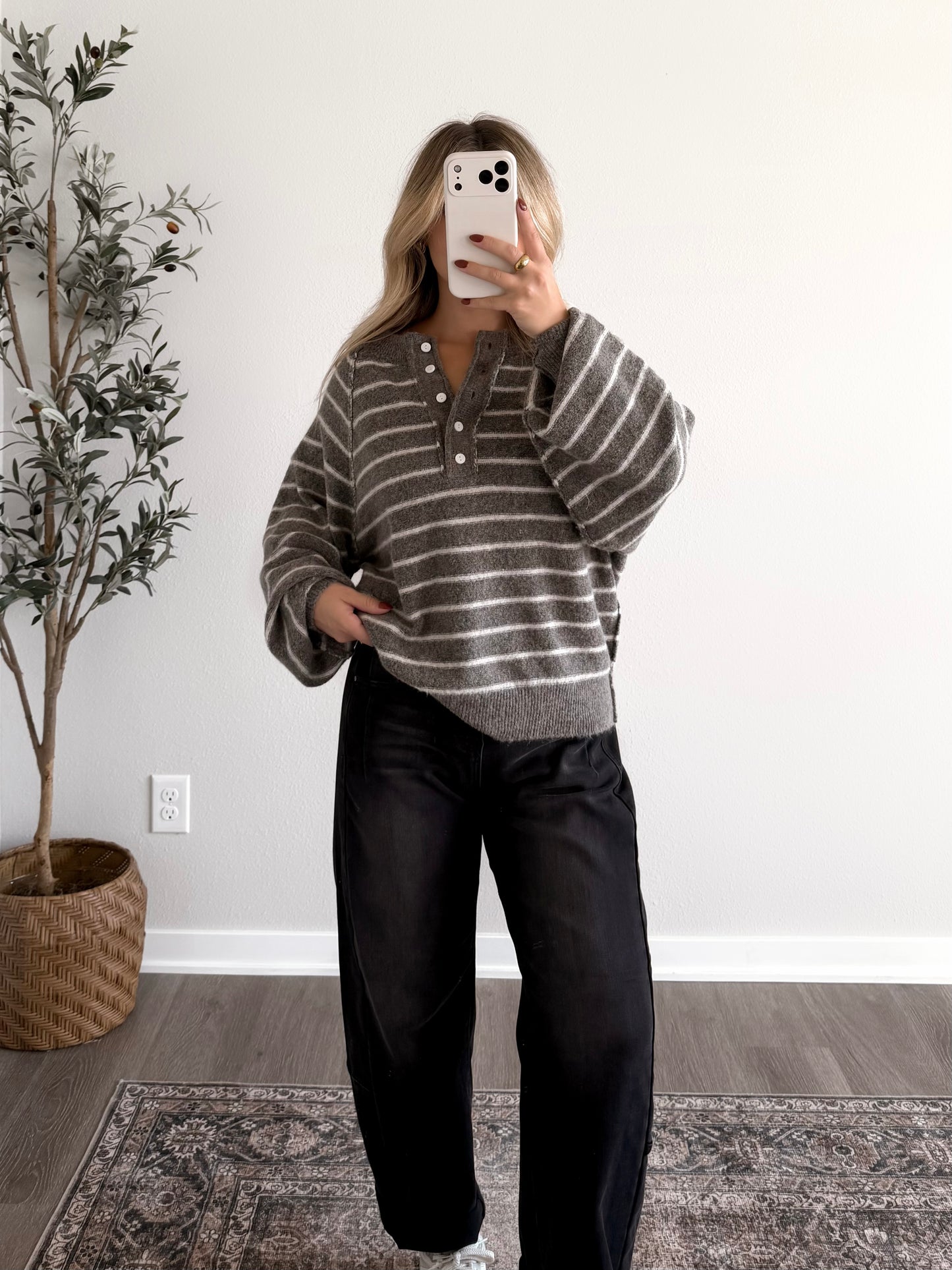 Fall Break Stripe Henley Sweater