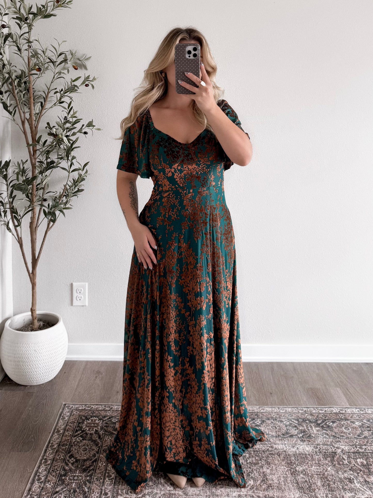 Gilded Ember Velvet Maxi Dress