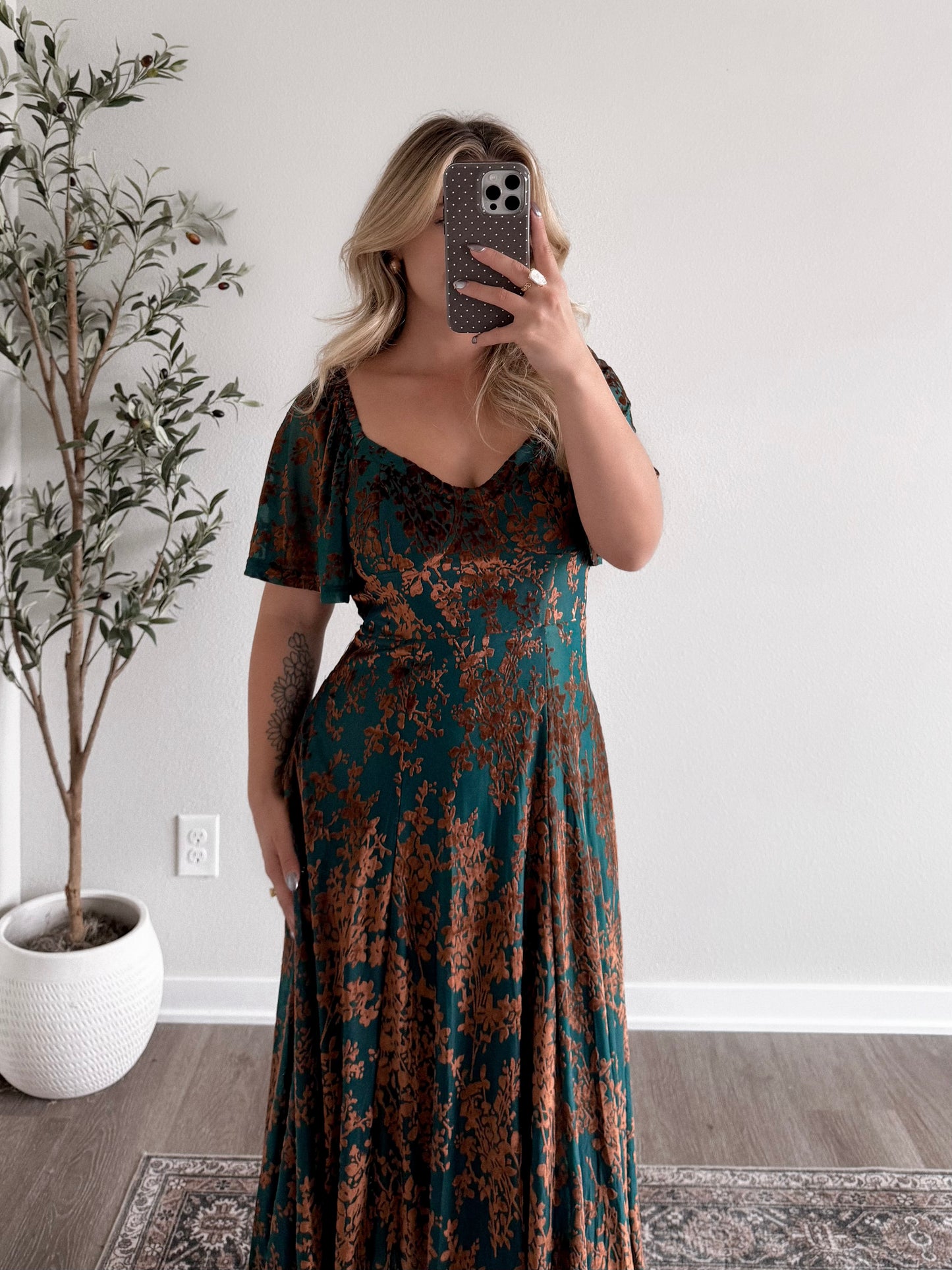 Gilded Ember Velvet Maxi Dress
