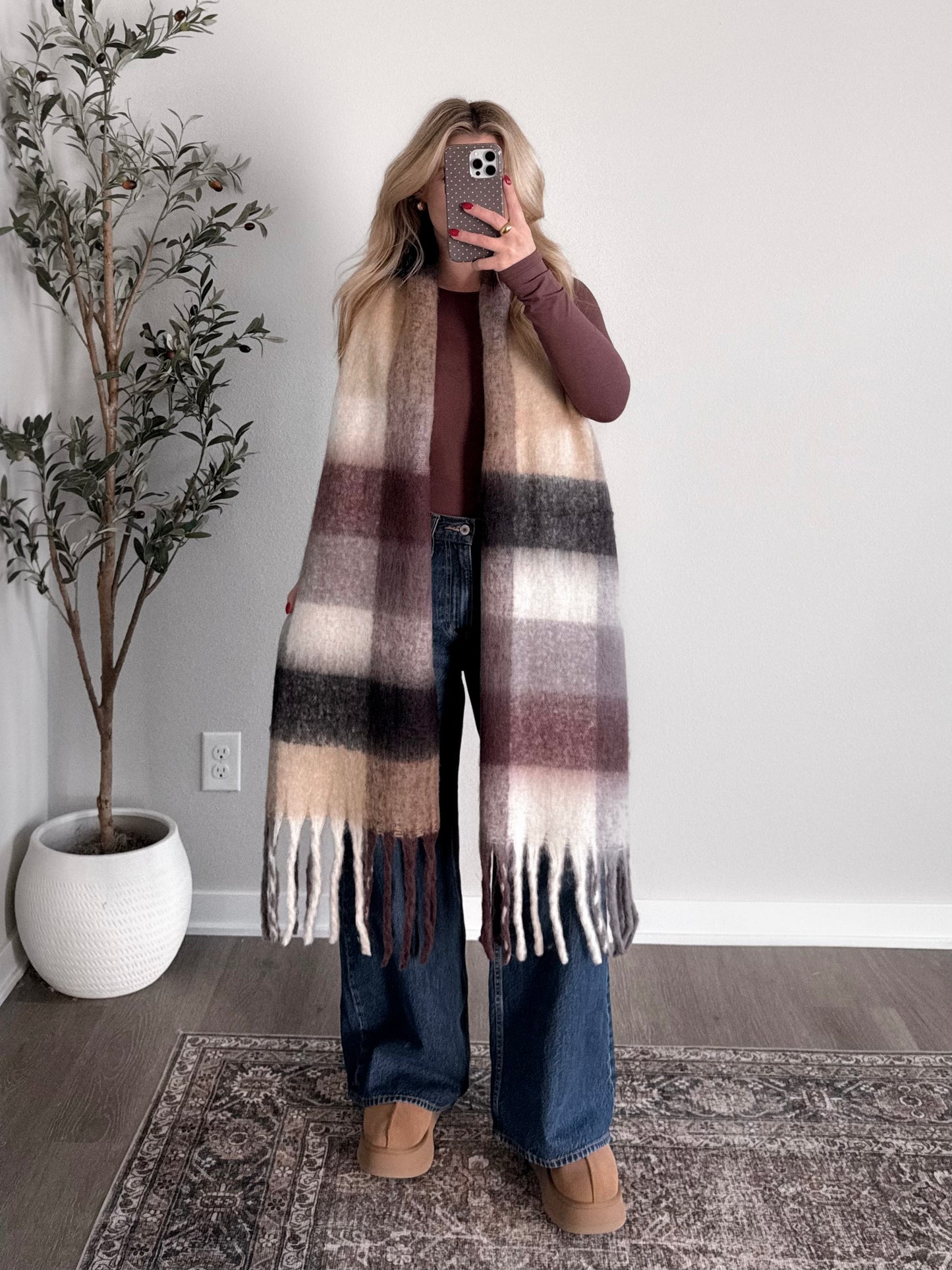 Cozy Check Scarf / Brown Combo (PREORDER: EST SHIP 1.02)