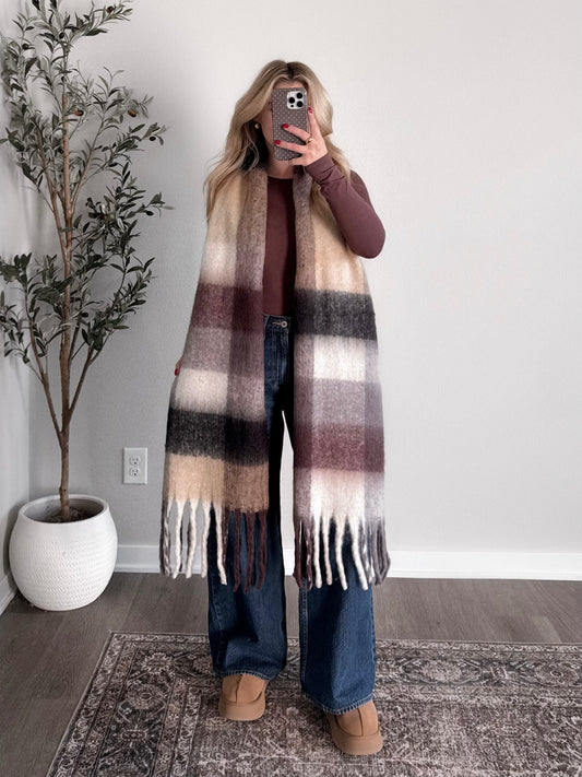 Cozy Check Scarf / Brown Combo (PREORDER: EST SHIP 1.02)