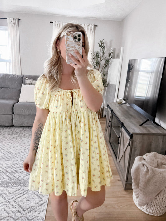 Daffodil Floral Babydoll Dress Final Sale