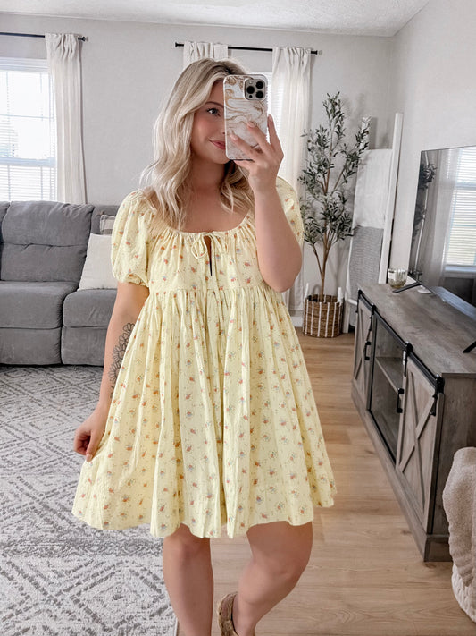 Daffodil Floral Babydoll Dress Final Sale