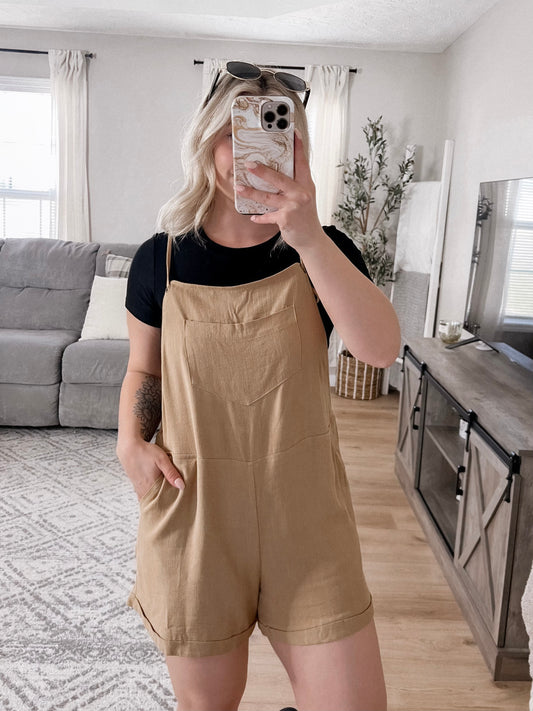 Weekend Fun Linen Overall Romper Final Sale s