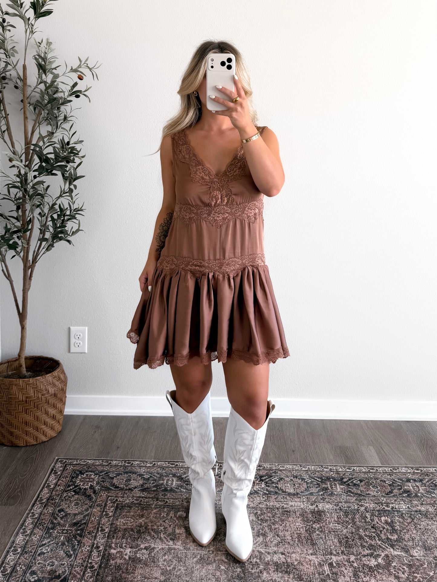 Bronze Hour Lace Satin Dress