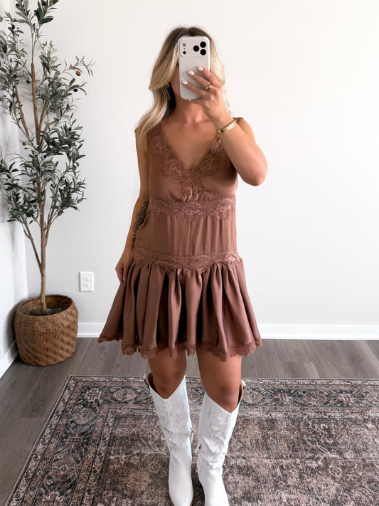 Bronze Hour Lace Satin Dress