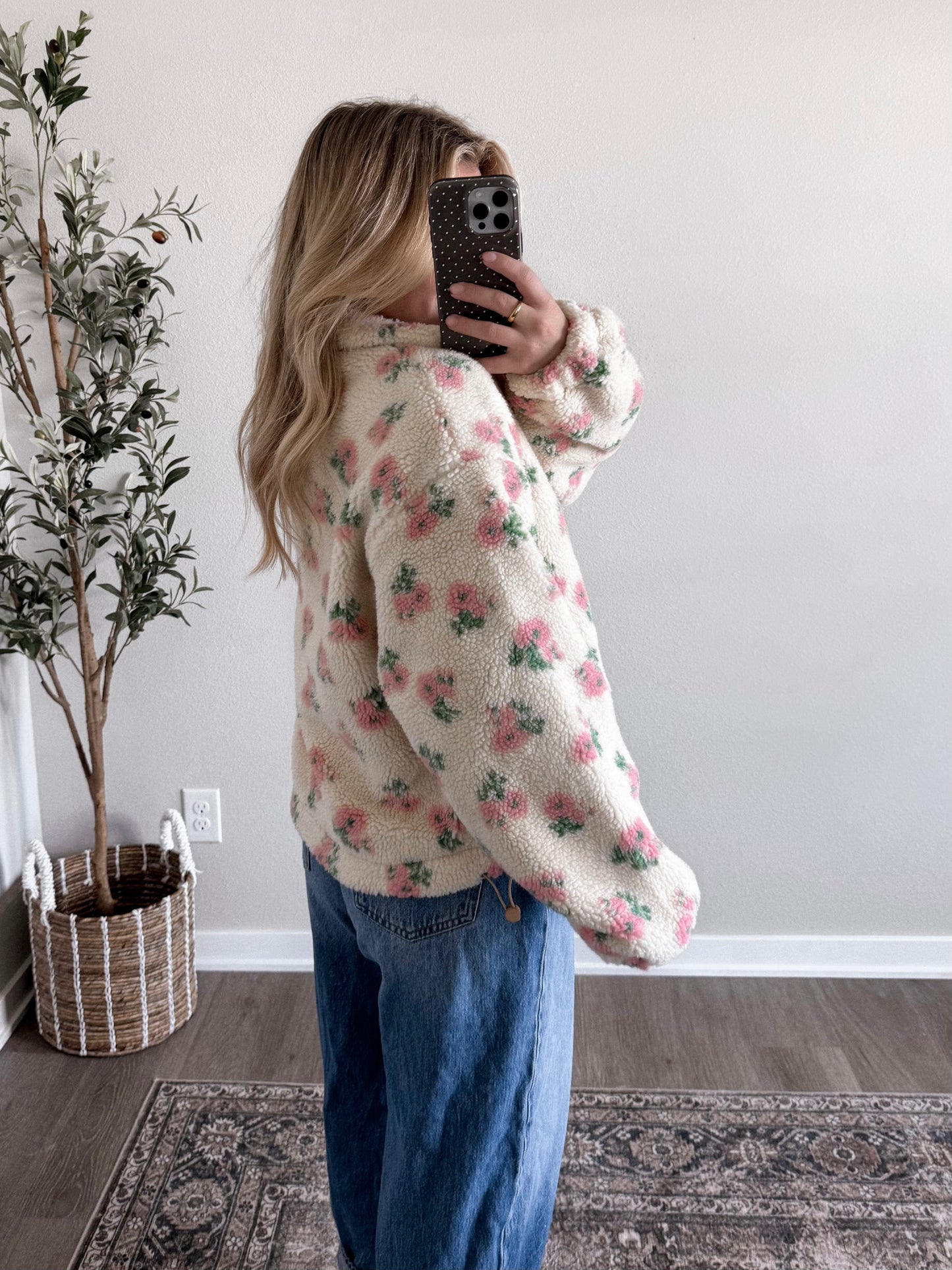 Honey Bear Floral Sherpa Jacket / Blush Cream
