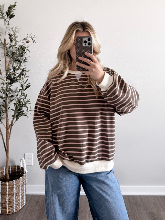 Coffee Club Striped Pullover