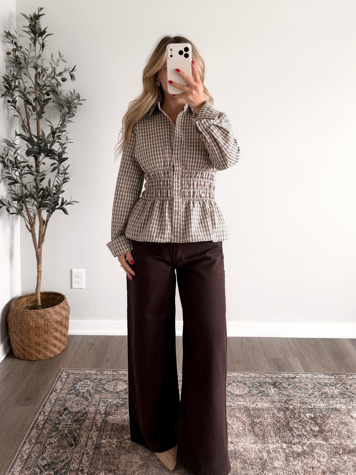 Margins Plaid Smocked Top