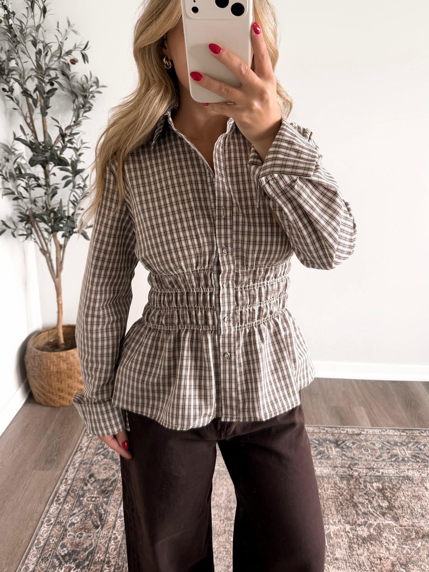 Margins Plaid Smocked Top