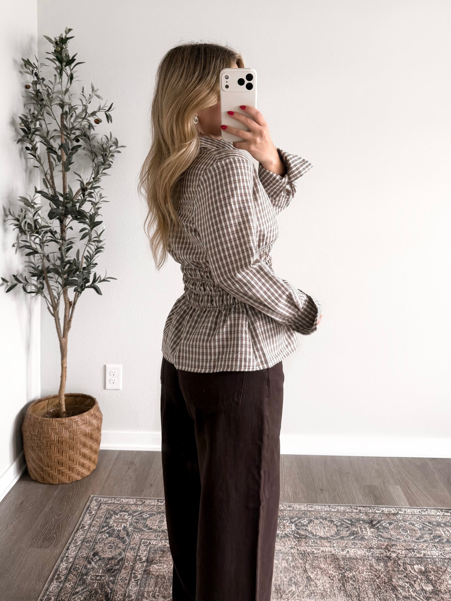 Margins Plaid Smocked Top