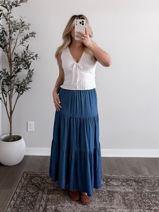June Denim Midi Skirt