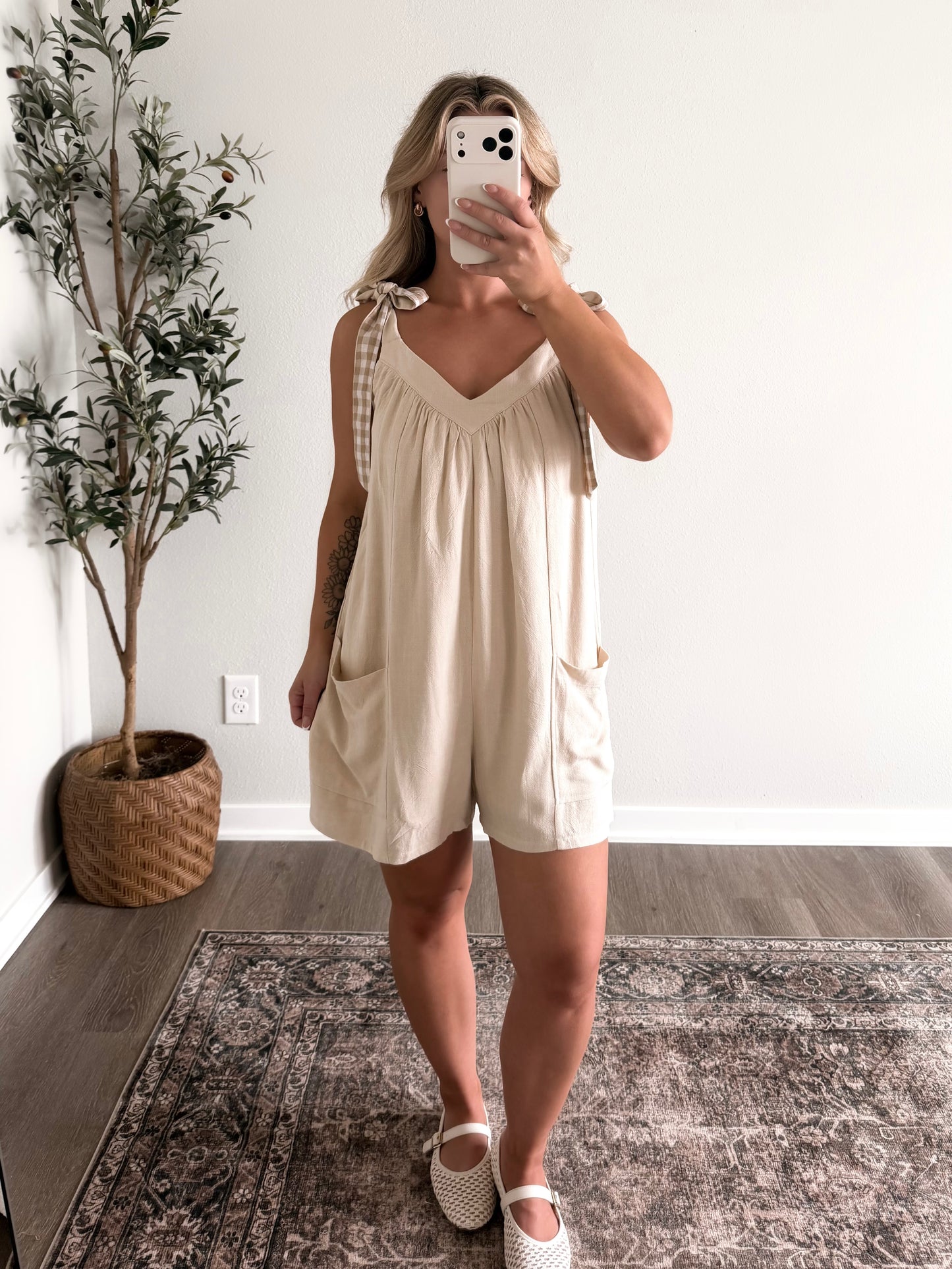 Hint Of Gingham Babydoll Romper (Restocking 6.29)