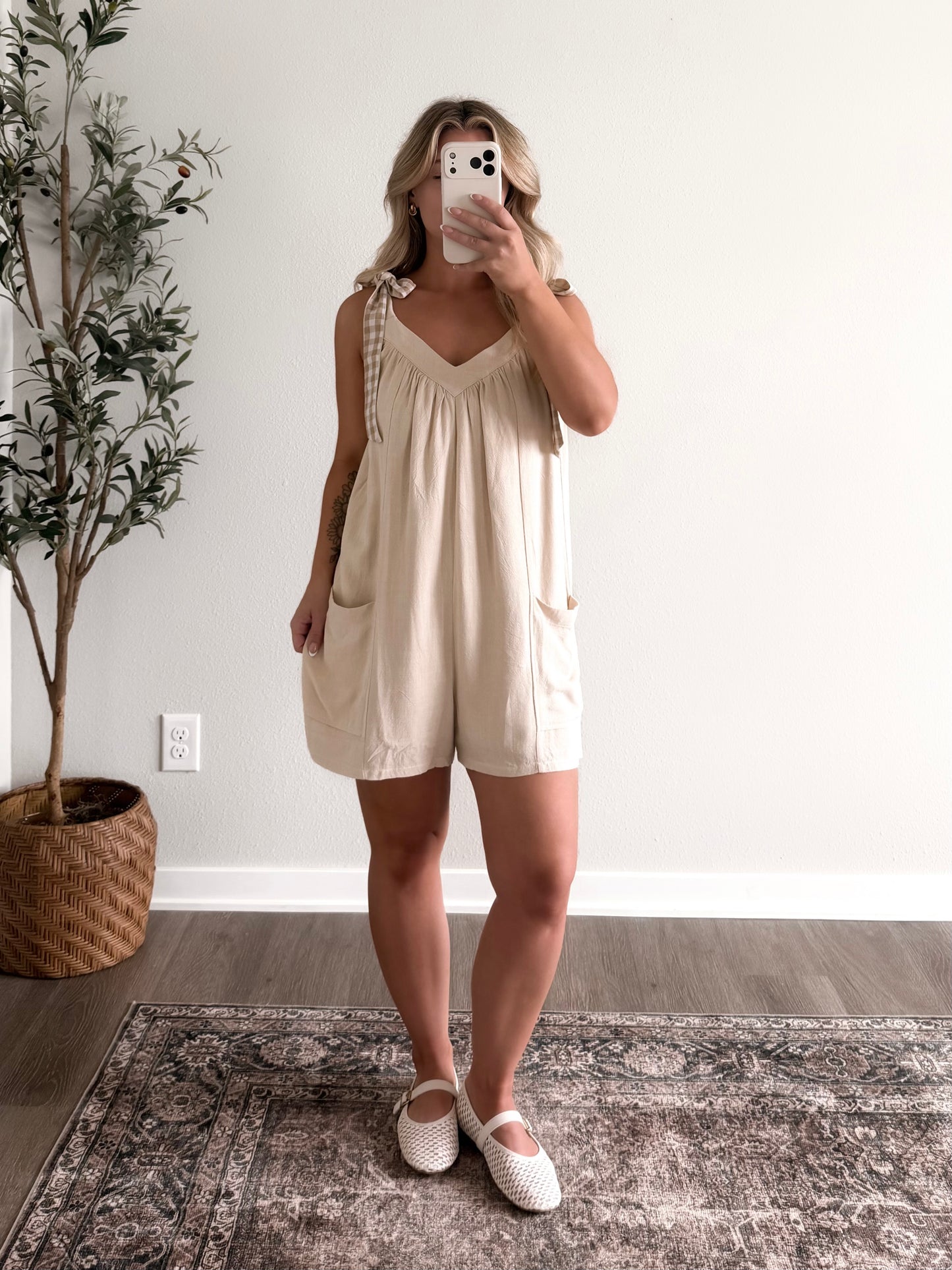 Hint Of Gingham Babydoll Romper (Restocking 6.29)