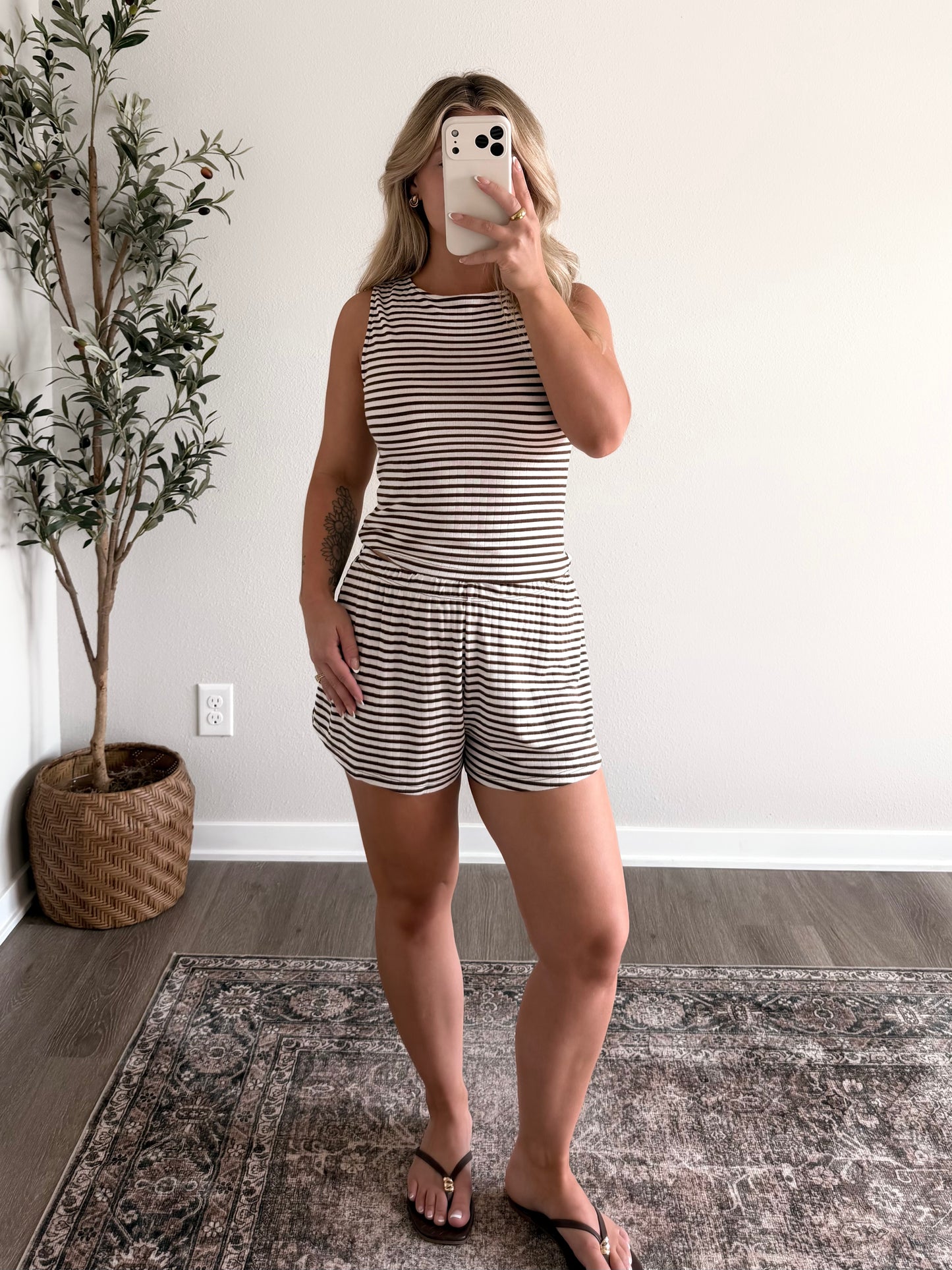 Stripe State Of Mind Short Set / Brown