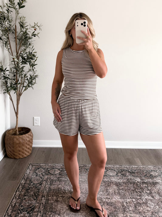 Stripe State Of Mind Short Set / Brown