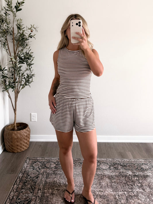 Stripe State Of Mind Short Set / Brown