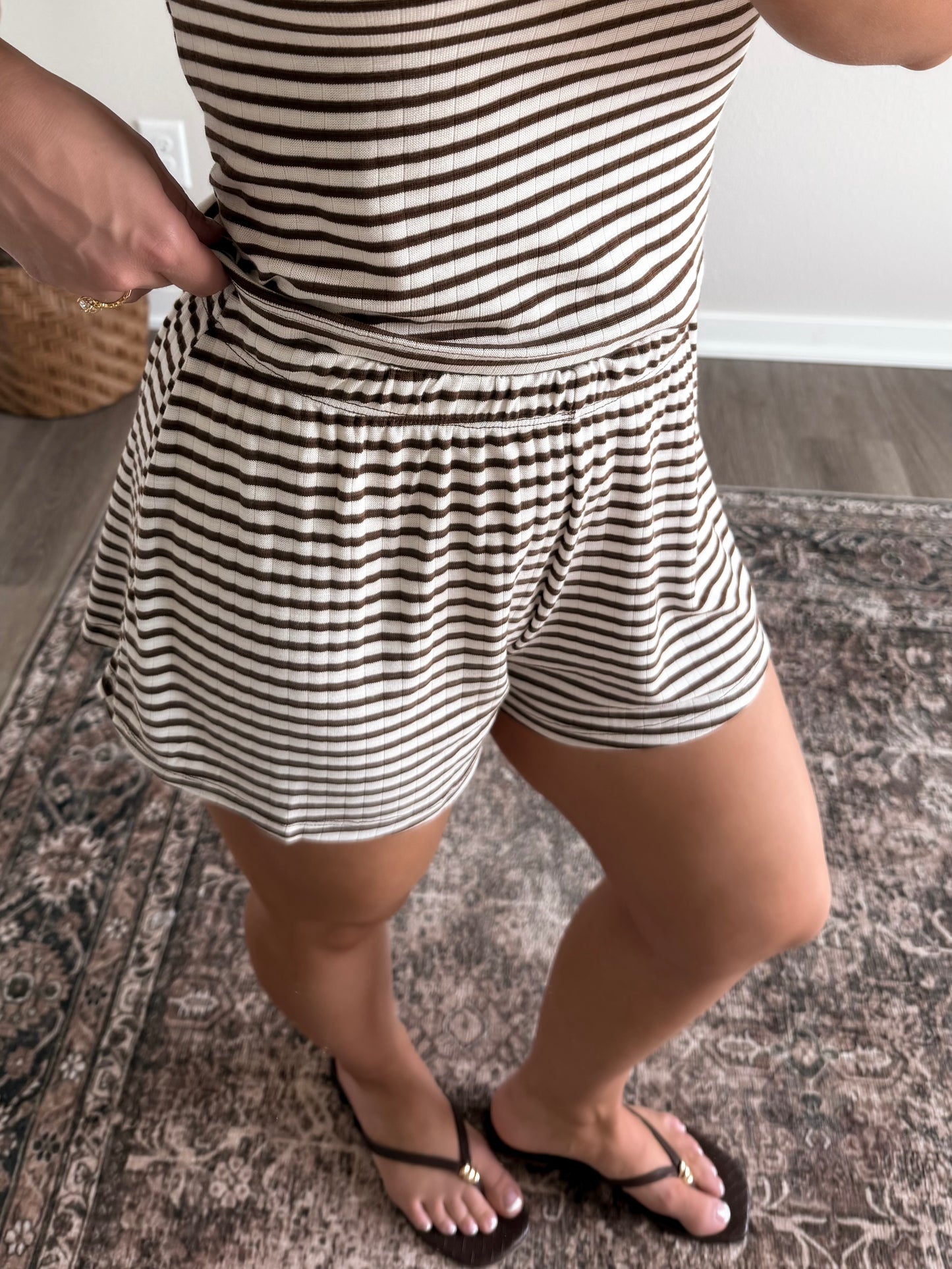 Stripe State Of Mind Short Set / Brown