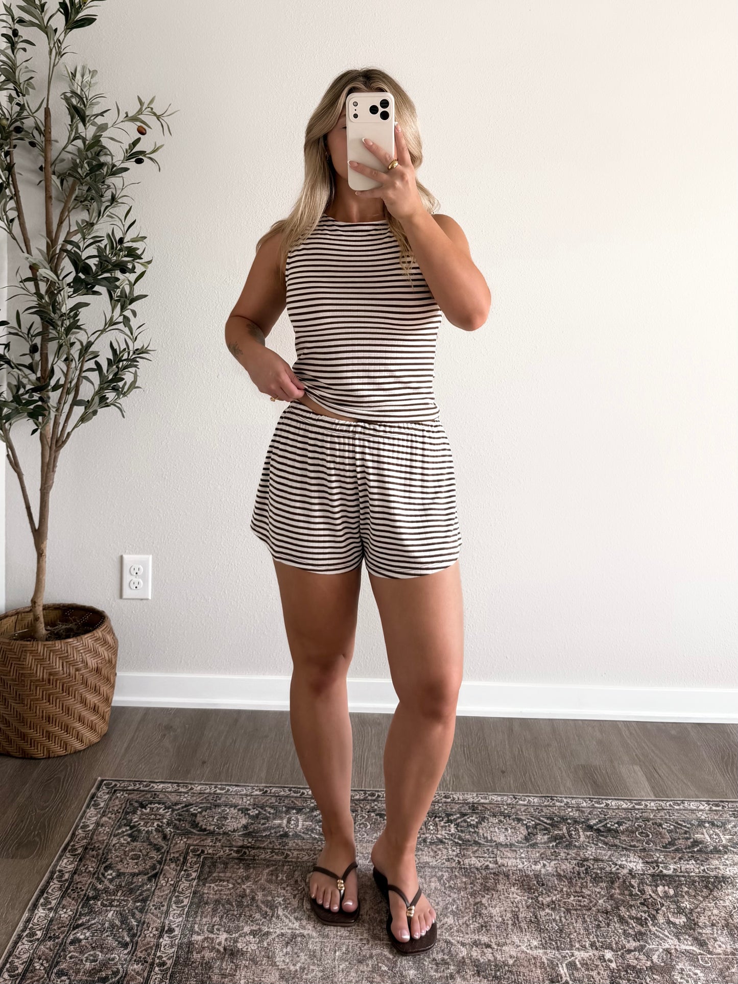 Stripe State Of Mind Short Set / Brown